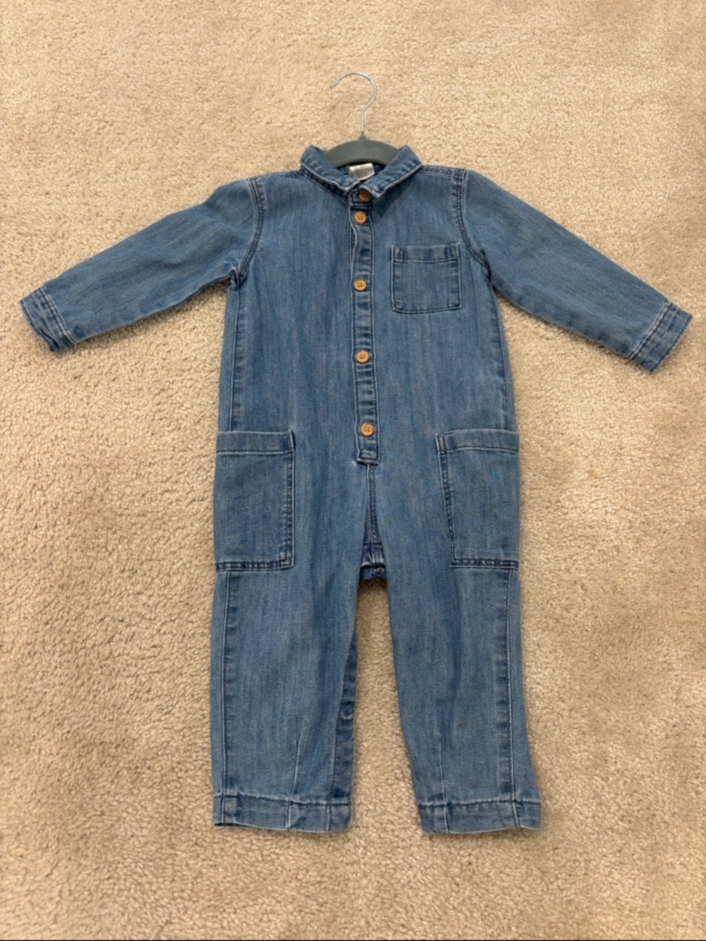 H&M 2T Toddler Denim Button-Front Jumpsuit - Blue